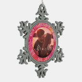 Hete kleur eerste kerst meneer en mevrouw. tin sneeuwvlok ornament (Links)