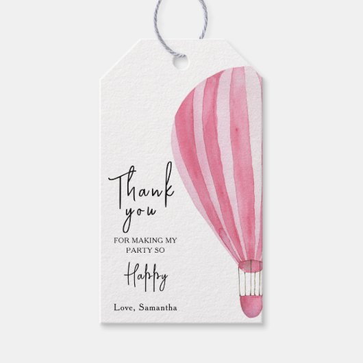Hete luchtballon Baby shower of Verjaardag Dank u Cadeaulabel (Voorkant)