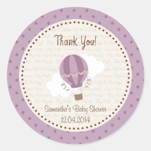 Hete Luchtballon Baby shower Sticker Paarse (Voorkant)
