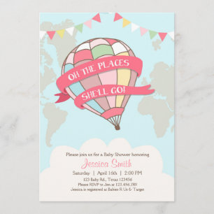 Hete luchtballon baby shower uitnodiging roze Meis