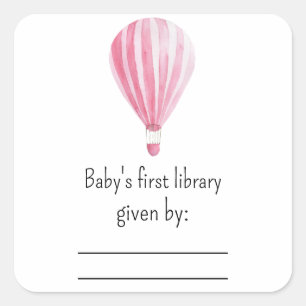 Hete luchtballon - baby showers boekenplaat vierkante sticker