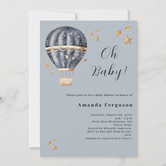 Hete luchtballon blauw jongetje sterren Baby showe Kaart (Voorkant)