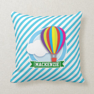 Hete Luchtballon; Blauwe & Witte Strepen Kussen