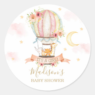 Hete Luchtballon Dier Baby shower Dank u Favor Ronde Sticker