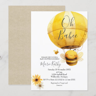 Hete luchtballon en Bee Daisy Baby shower Kaart