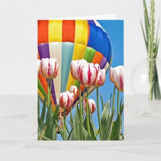 Hete luchtballon en tulpen voor het denken aan u kaart (Voorkant)
