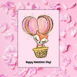 Hete Luchtballon Fox Happy Valentine's Day Kaart