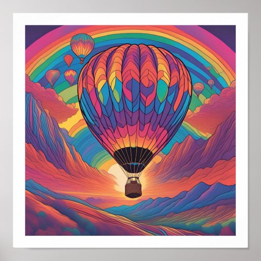 Hete luchtballon in de bergen poster (Voorkant)