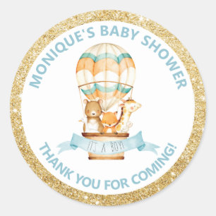 Hete Luchtballon Leuke Dieren Baby shower Dank u Ronde Sticker