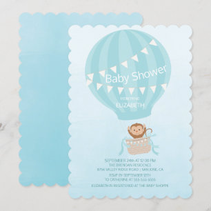 Hete Luchtballon Monkey Boys Baby shower Uitnodigi Kaart