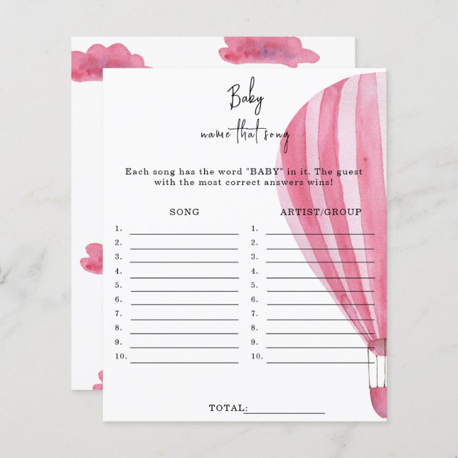 Hete luchtballon - Noem dat nummer baby shower spe (Voorkant / Achterkant)