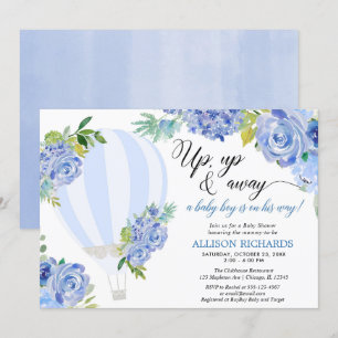 Hete luchtballon omhoog en weg jongen baby shower kaart