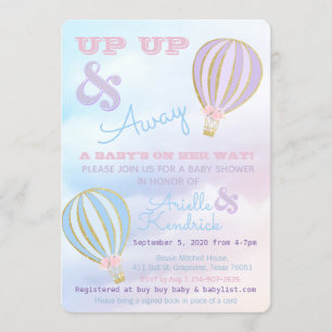 Hete luchtballon, omhoog & weg Baby shower Kaart