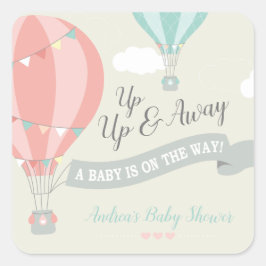 Hete Luchtballon omhoog & weg Baby shower Vierkante Sticker