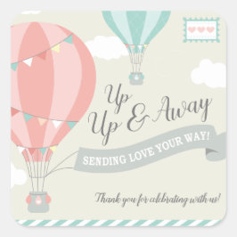 Hete Luchtballon omhoog & weg Pastel Vierkante Sticker
