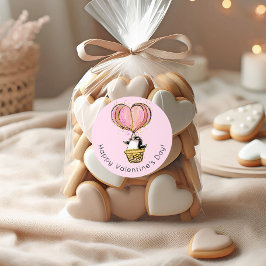 Hete Luchtballon Pinguïn Gelukkige Valentijnsdag Ronde Sticker