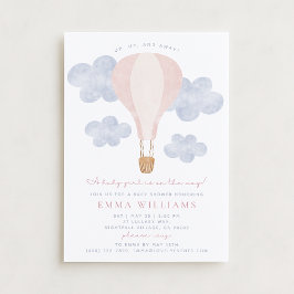 Hete Luchtballon Roze Waterverf Baby shower Kaart