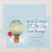 Hete Luchtballon Teddy Bear Blauw Baby shower Kaart (Voorkant / Achterkant)