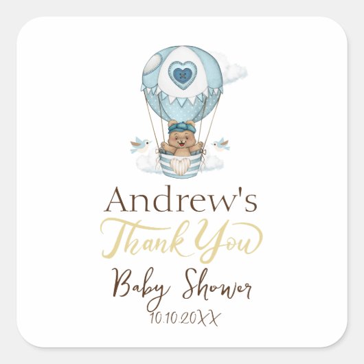 Hete Luchtballon Teddy Bear Cloud Bird Vierkante Sticker (Voorkant)