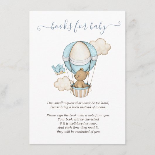 Hete Luchtballon Teddy Bear Clouds Bird Baby showe Informatiekaartje (Voorkant)
