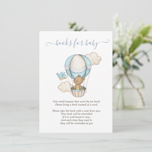 Hete Luchtballon Teddy Bear Clouds Bird Baby showe Informatiekaartje (Staand voorkant)
