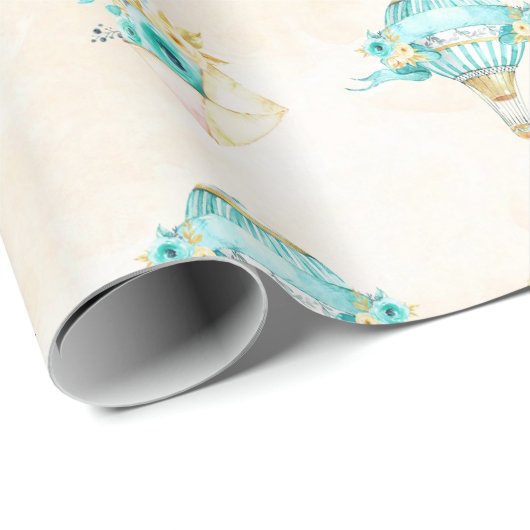 Hete Luchtballon Turquoise Gele Rozen Cadeaupapier (Rol Hoek)