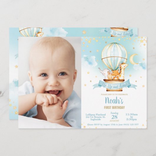 Hete Luchtballon Verjaardag Schattige Oerwoud Dier Kaart (Voorkant / Achterkant)