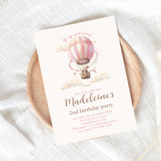 Hete Luchtballon Verjaardag uitnodiging Roze