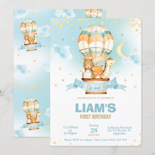 Hete Luchtballon Verjaardagsjongen Schattige Oerwo Kaart