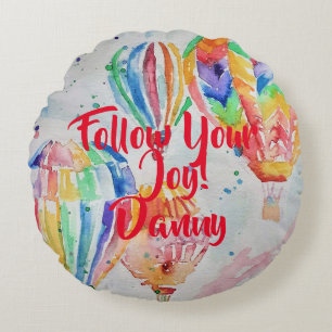 Hete Luchtballon Waterverf Childs Jongensnaam Kuss Rond Kussen