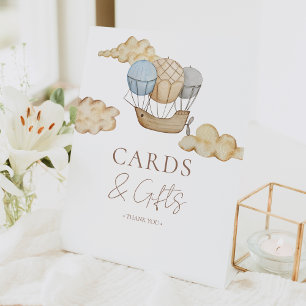 Hete luchtballon witte Baby shower Kaarten en gesc Reclamebord Met Voetstuk