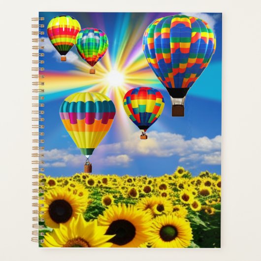Hete luchtballonnen boven Zonnebloemen Planner (Voorkant)
