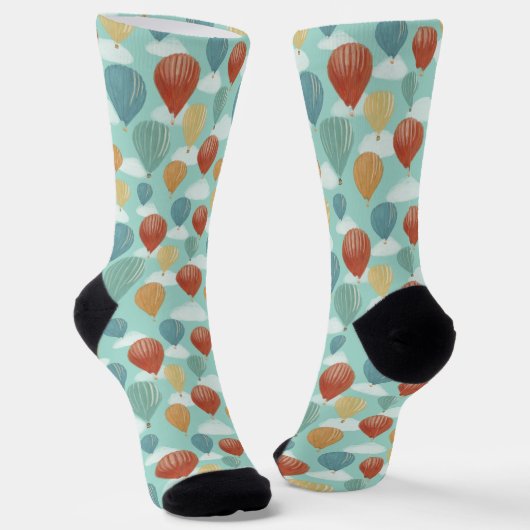 Hete Luchtballonnen en Witte Wolken Patterned Sokken (Gebogen)