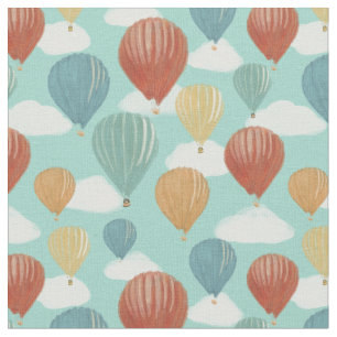 Hete Luchtballonnen en Witte Wolken Patterned Stof