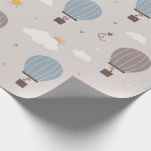Hete luchtballonnen met dieren wikkelen papierrol cadeaupapier
