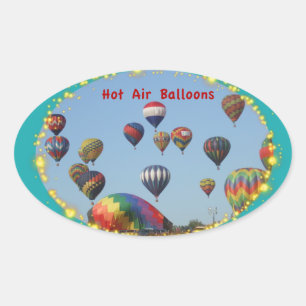 Hete Luchtballonnen met Sprankelende Rand Ovale Sticker