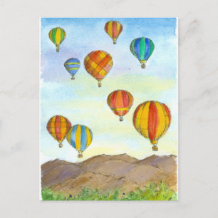 Hete luchtballonnen Sunrise Mountains Waterverf Briefkaart