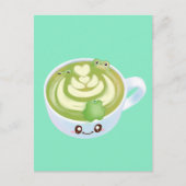 Hete Matcha groene thee latte met schattige kikker Briefkaart (Voorkant)