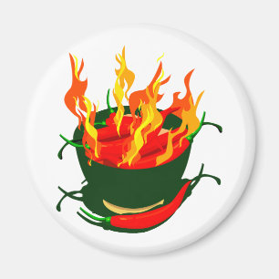 Hete paprika's in groene kopvlammen magneet