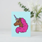 Hete Roze Afro Eenhoorn Briefkaart (Staand voorkant)