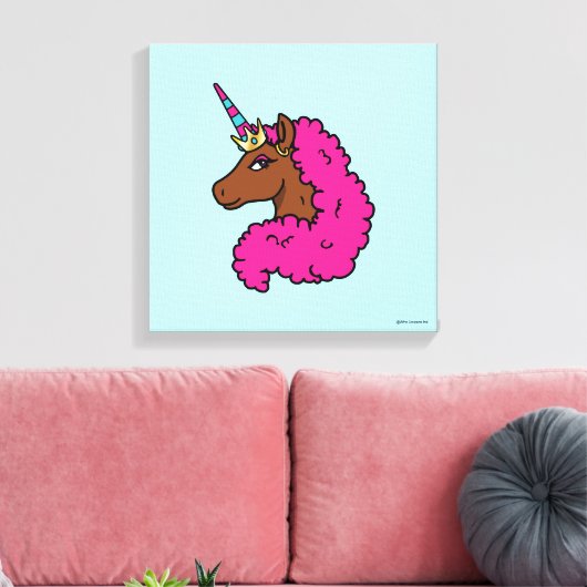 Hete Roze Afro Eenhoorn Canvas Afdruk (Insitu (Woonkamer))