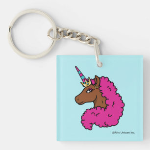 Hete Roze Afro Eenhoorn Sleutelhanger
