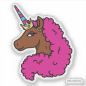 Hete Roze Afro Eenhoorn Sticker (Voorkant)