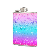 Hete Roze & Aqua Blauwe Gradiënt Waterdruppeltjes  Heupfles (Links)