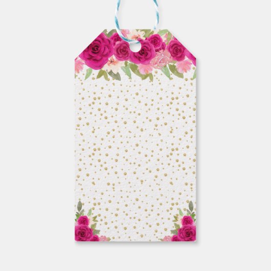 Hete Roze Bloemen Blond Haar Meisje Gelukkige Verj Cadeaulabel (Achterkant)