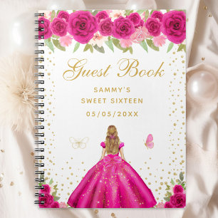 Hete Roze Bloemen Blond Haar Prinses Sweet Sixteen Notitieboek