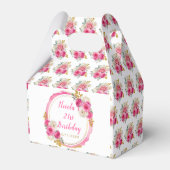 Hete roze en gouden elegante bloemen verjaardag bedankdoosjes (Achterkant)