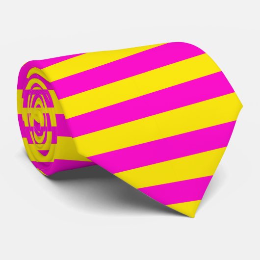Hete roze en kanariegele strepen stropdas (Opgerold)