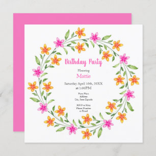 Hete roze en Oranje Waterverf Floral Wreator Kaart