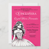 Hete roze en witte Quinceañera Kaart (Voorkant)